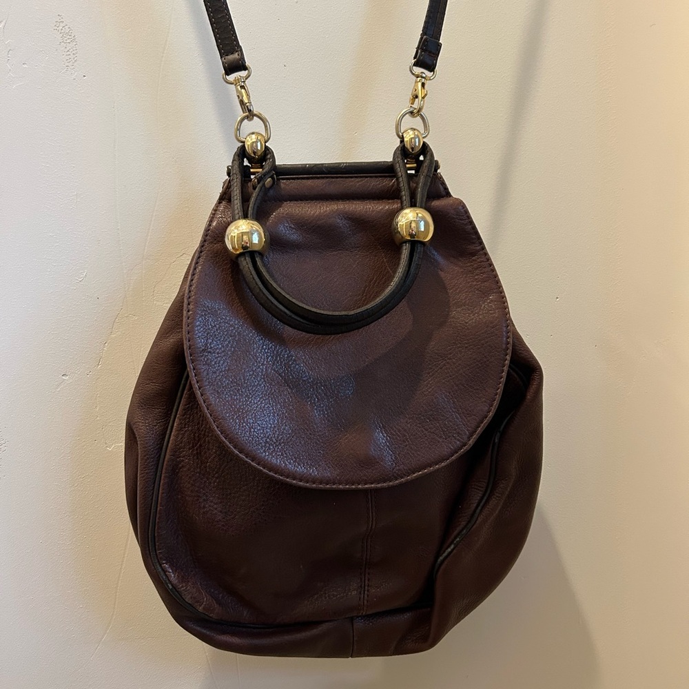 2 Effe Italian Elegant Brown Leather Shoulder Bag with Gold Details